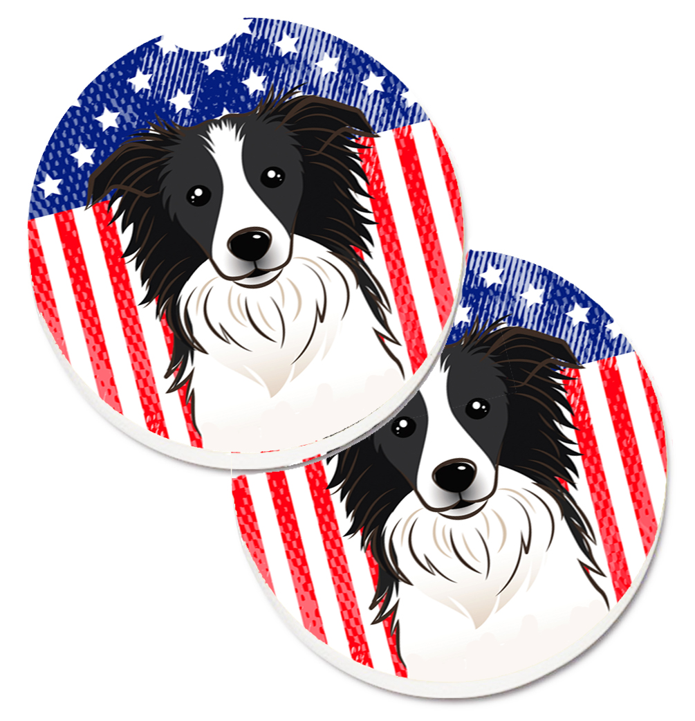 American Flag & Border Collie Set of 2 Cup Holder Car Coaster