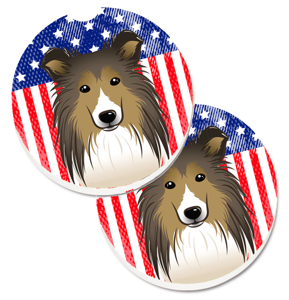 American Flag & Sheltie Set of 2 Cup Holder Car Coaster