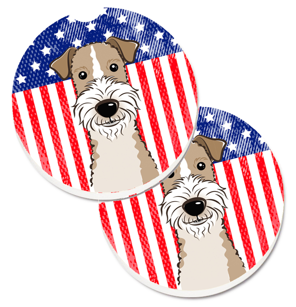 American Flag & Wire Haired Fox Terrier Set of 2 Cup Holder Car Coaster