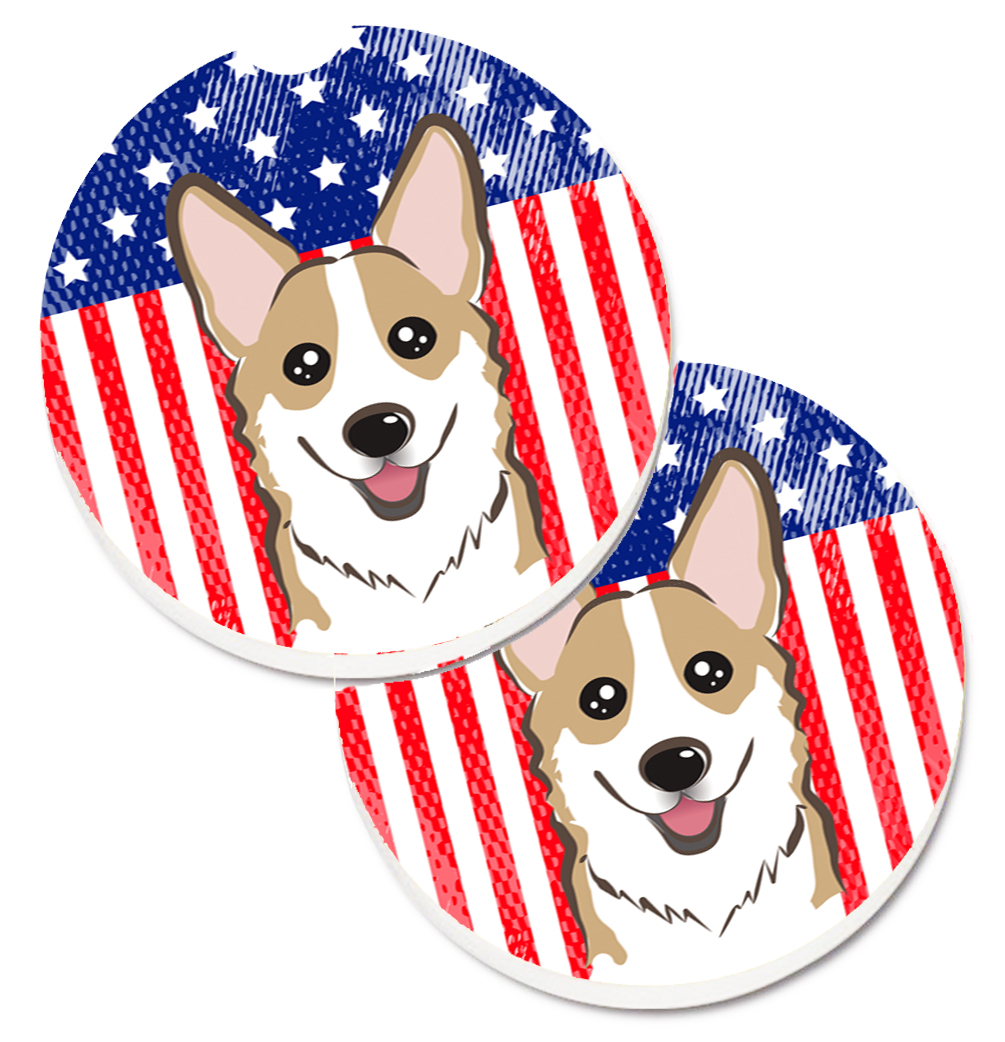 BB2183CARC American Flag & Sable Corgi Set of 2 Cup Holder Car Coaster