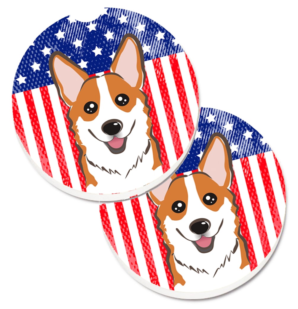 American Flag & Red Corgi Set of 2 Cup Holder Car Coaster