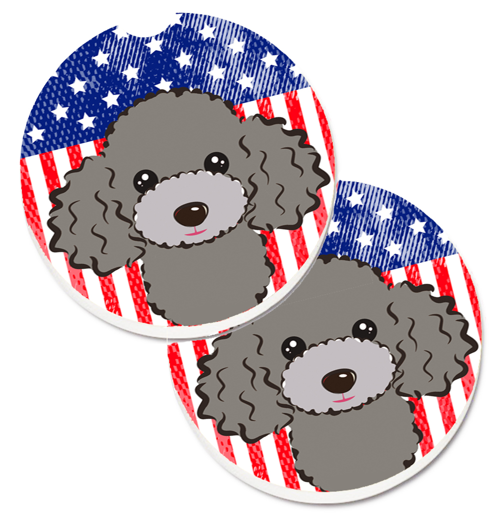 American Flag & Silver & Grey Poodle Set of 2 Cup Holder Car Coaster