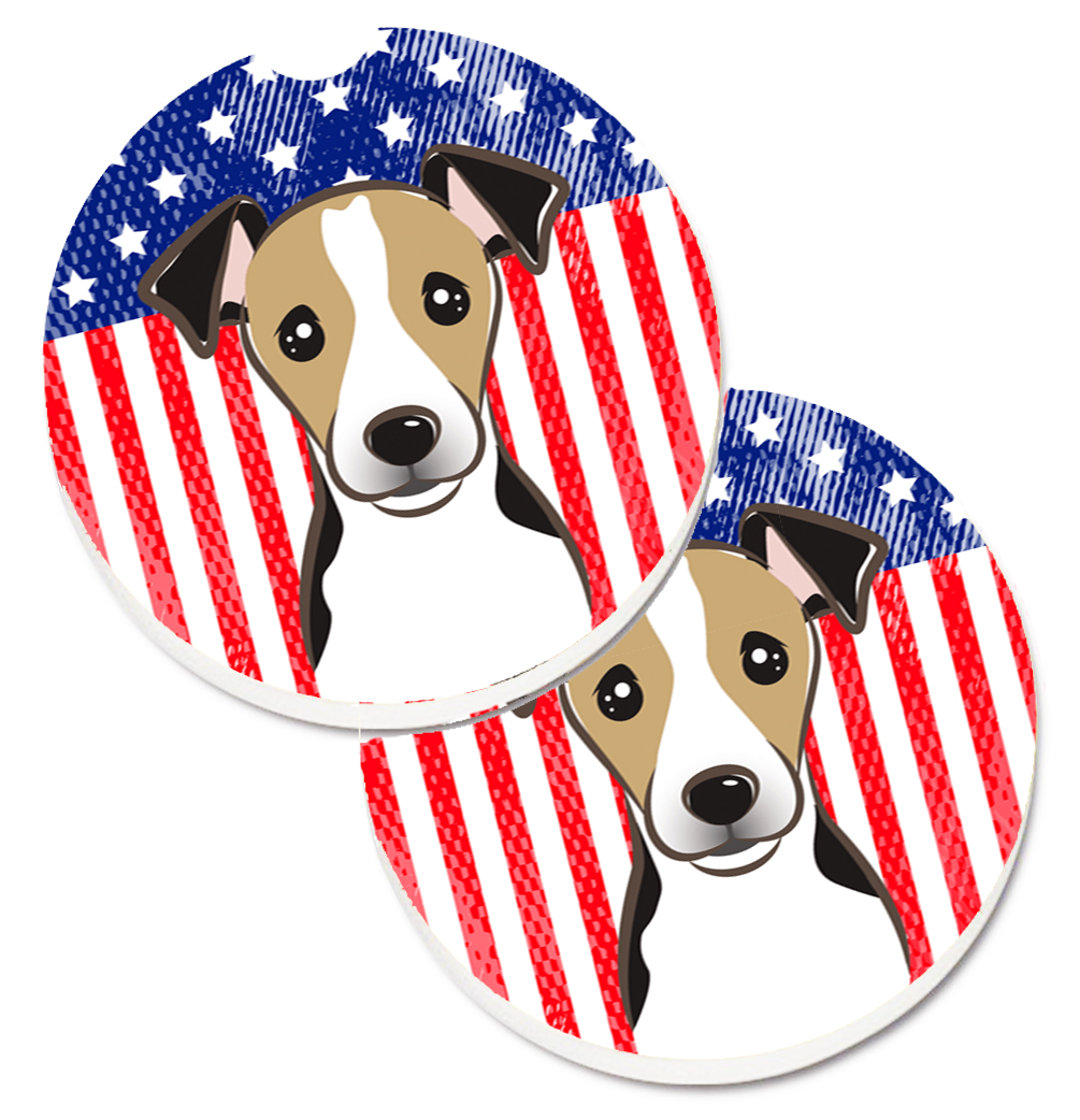 BB2191CARC American Flag & Jack Russell Terrier Set of 2 Cup Holder Car Coaster