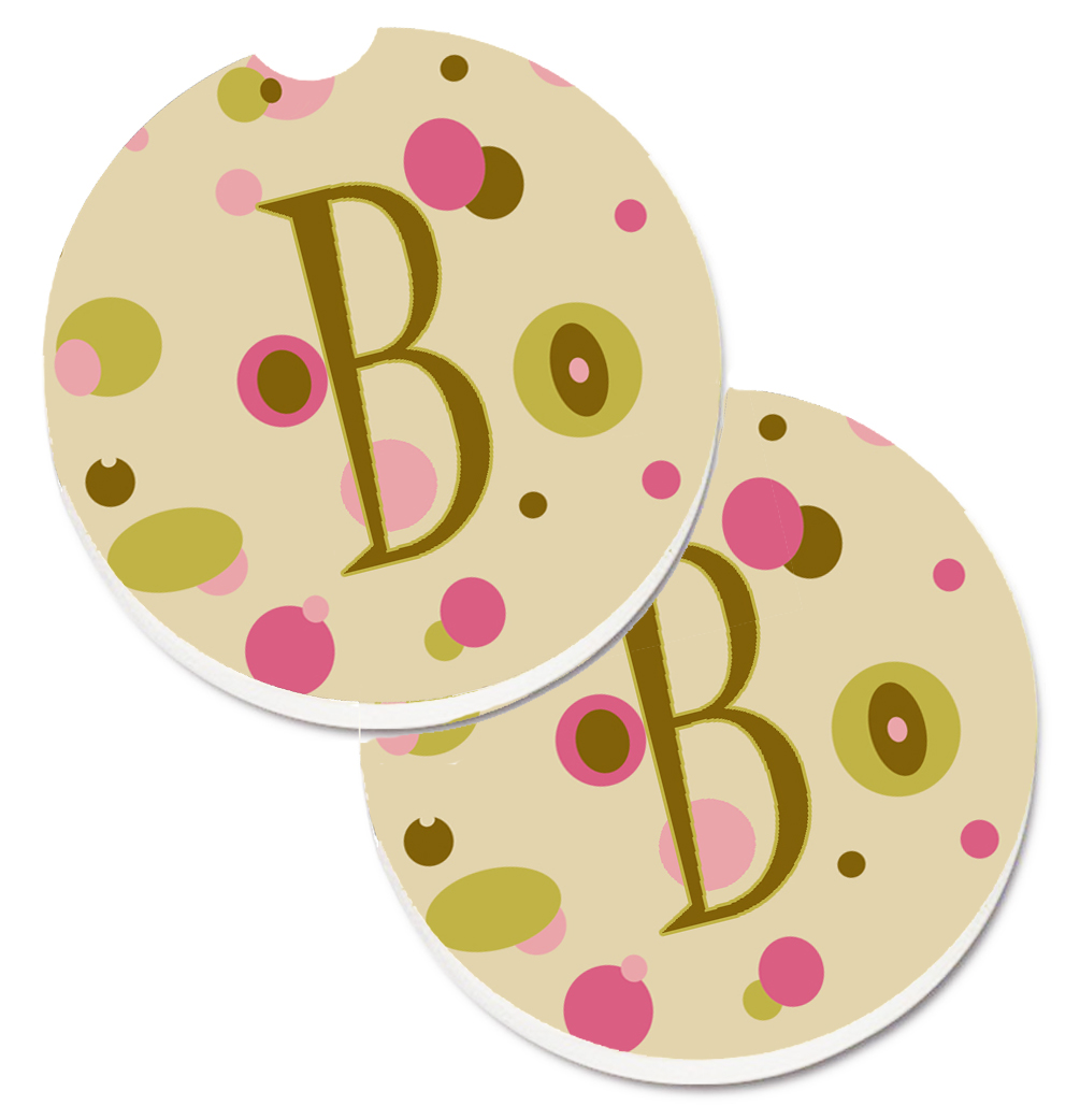 CJ1004-BCARC Letter B Initial Monogram Tan Dots Set of 2 Cup Holder Car Coaster