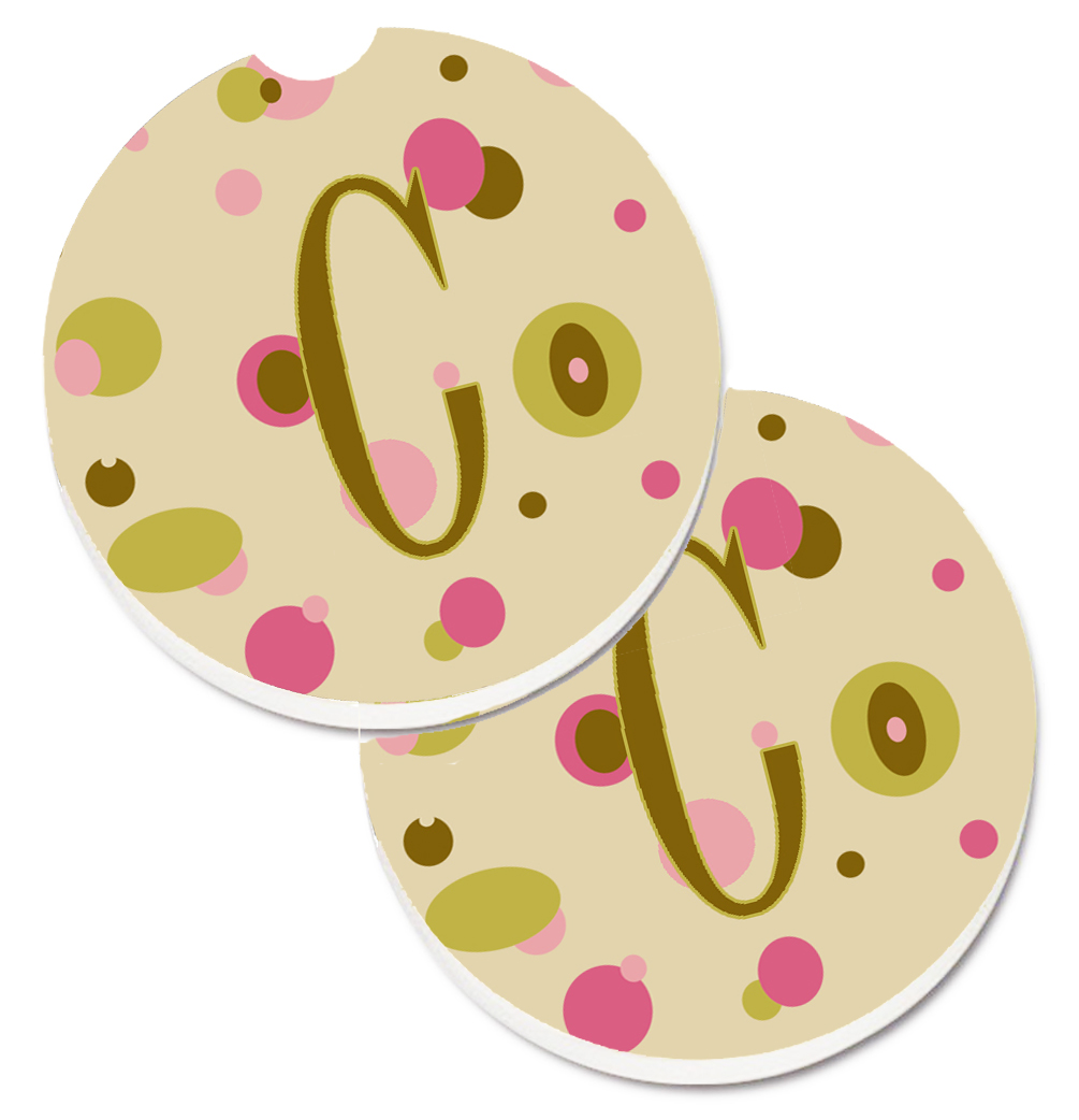 CJ1004-CCARC Letter C Initial Monogram Tan Dots Set of 2 Cup Holder Car Coaster