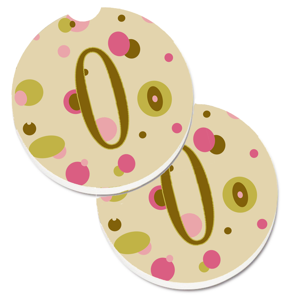 CJ1004-OCARC Letter O Initial Monogram Tan Dots Set of 2 Cup Holder Car Coaster