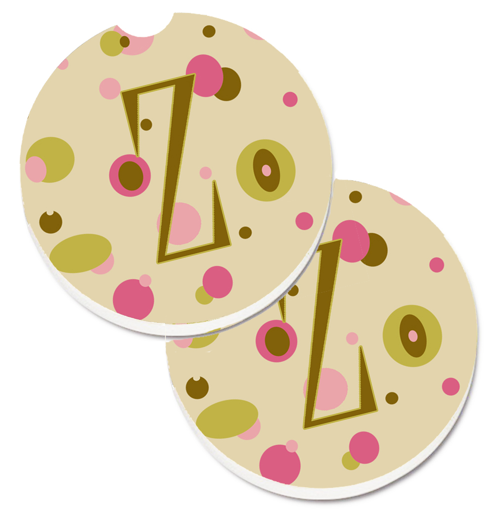Letter Z Initial Monogram Tan Dots Set of 2 Cup Holder Car Coaster