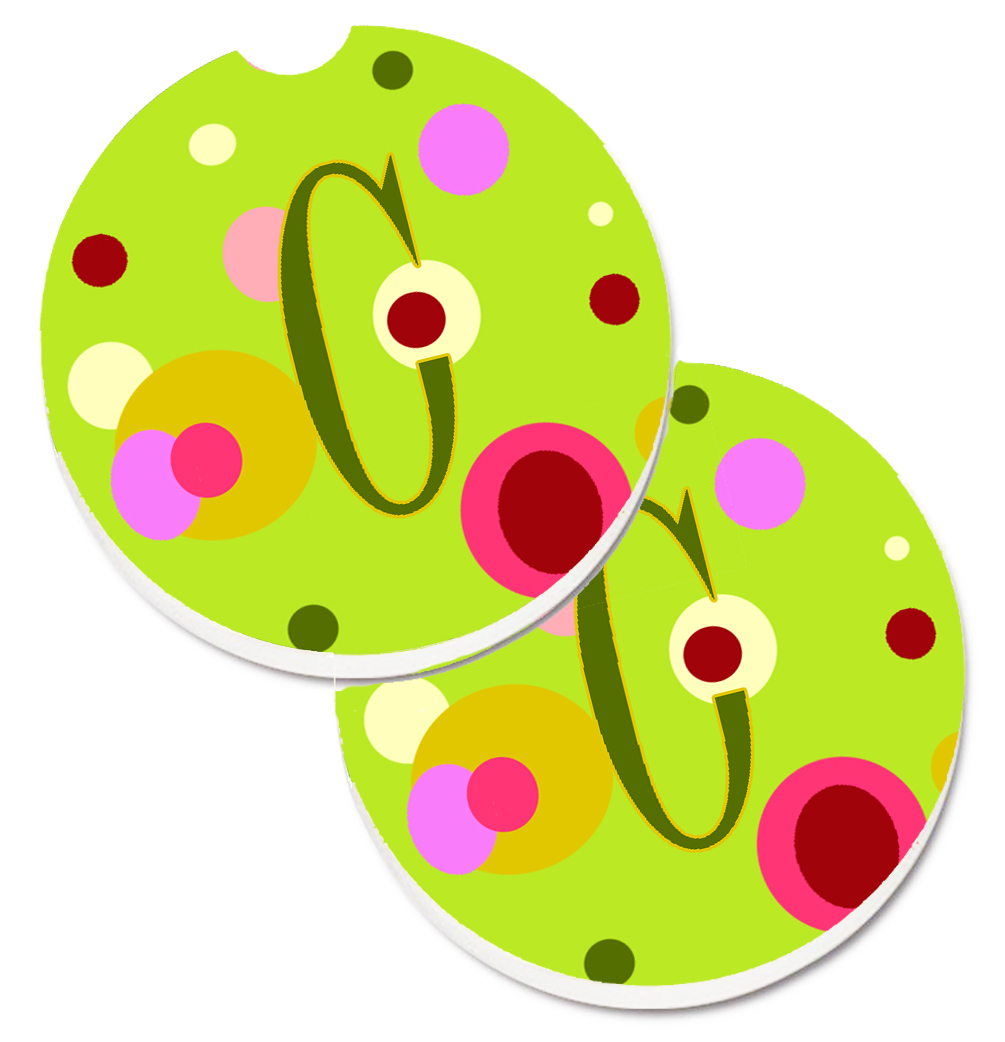 CJ1010-CCARC Letter C Monogram Lime Green Set of 2 Cup Holder Car Coaster