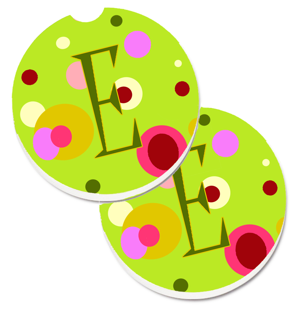 CJ1010-ECARC Letter E Monogram Lime Green Set of 2 Cup Holder Car Coaster