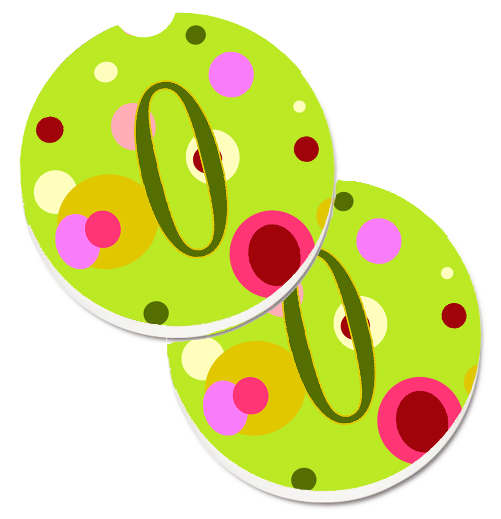 CJ1010-OCARC Letter O Monogram Lime Green Set of 2 Cup Holder Car Coaster