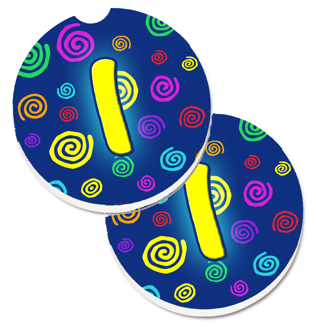 CJ1011-ICARC Letter I Initial Monogram Blue Swirls Set of 2 Cup Holder Car Coaster