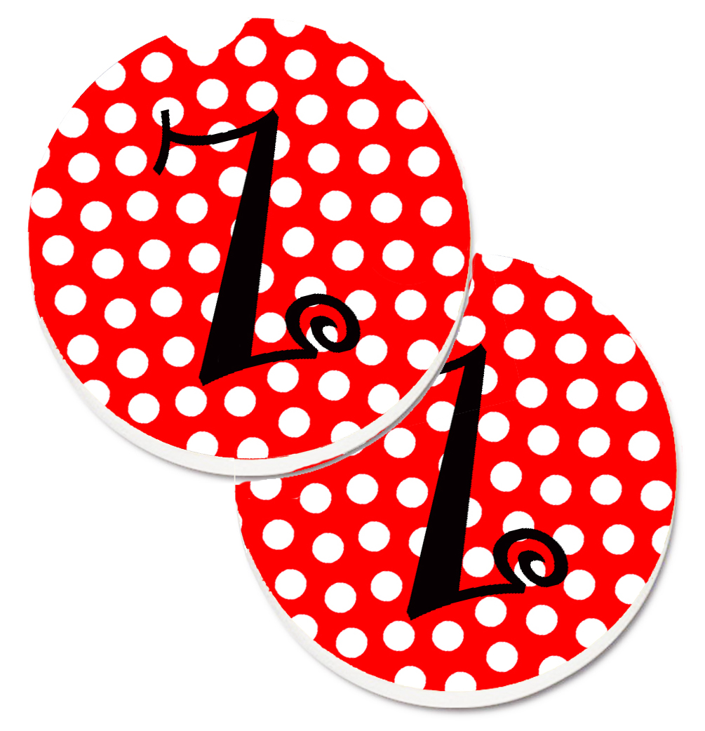 Monogram Initial Z Red & Black Polka Dots Set of 2 Cup Holder Car Coaster