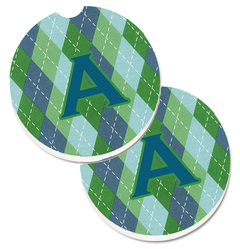 Letter A Monogram Blue Argoyle Set of 2 Cup Holder Car Coaster