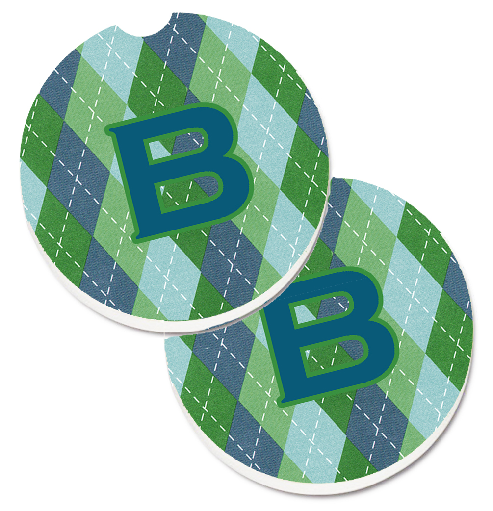 CJ1020-BCARC Monogram Initial B Blue Argoyle Set of 2 Cup Holder Car Coaster
