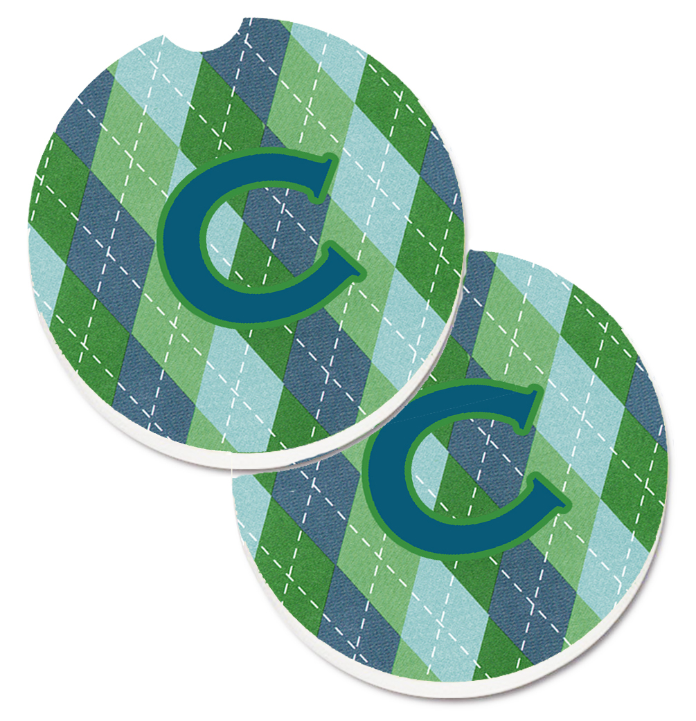 Monogram Initial C Blue Argoyle Set of 2 Cup Holder Car Coaster