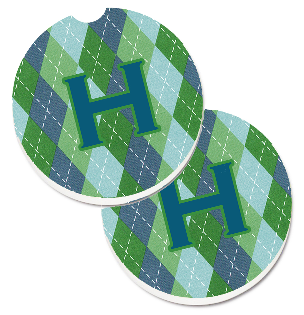 Monogram Initial H Blue Argoyle Set of 2 Cup Holder Car Coaster