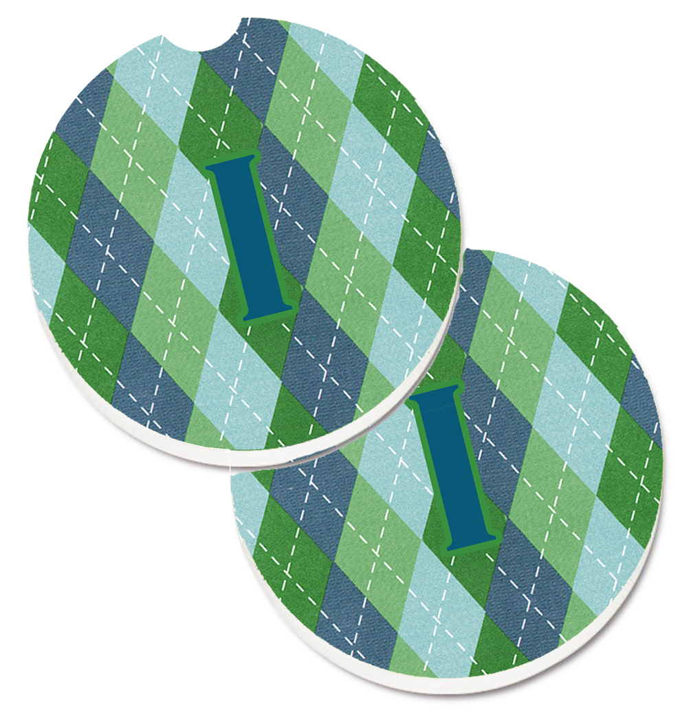 CJ1020-ICARC Monogram Initial I Blue Argoyle Set of 2 Cup Holder Car Coaster