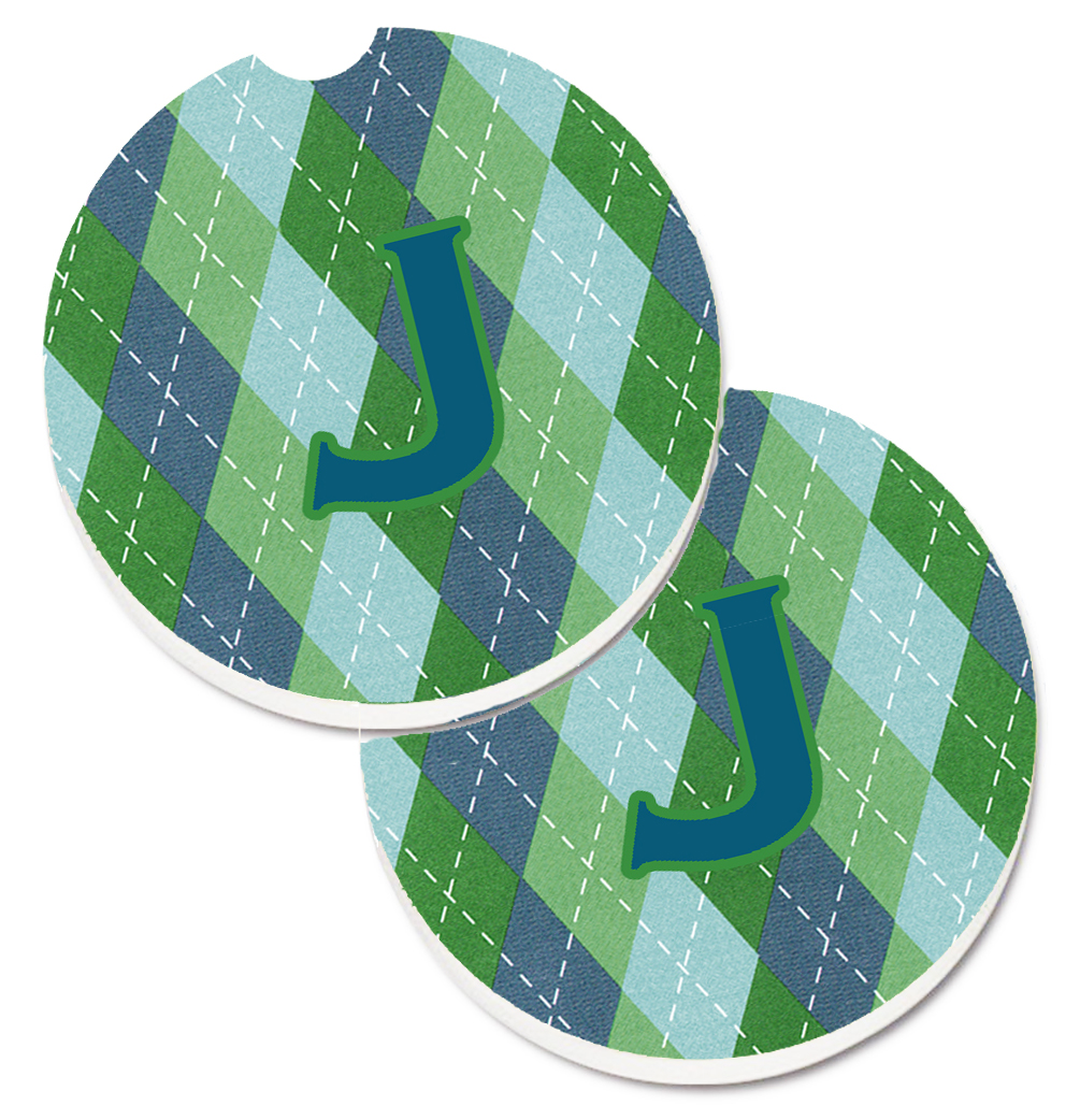 Monogram Initial J Blue Argoyle Set of 2 Cup Holder Car Coaster