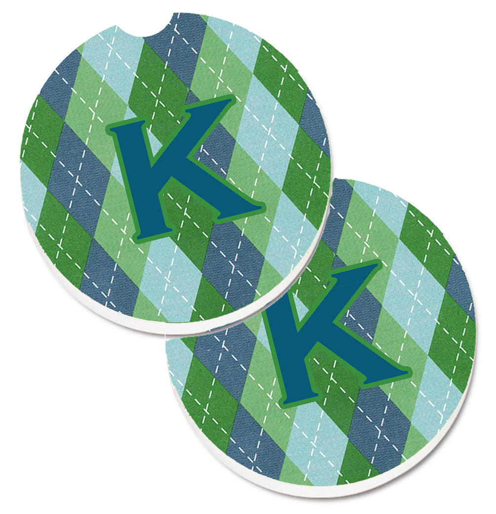 CJ1020-KCARC Monogram Initial K Blue Argoyle Set of 2 Cup Holder Car Coaster