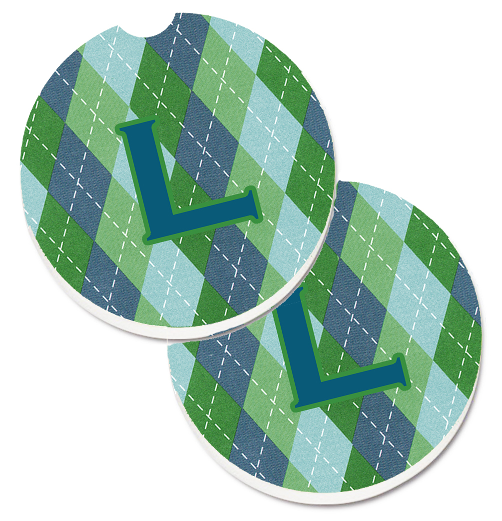 CJ1020-LCARC Monogram Initial L Blue Argoyle Set of 2 Cup Holder Car Coaster