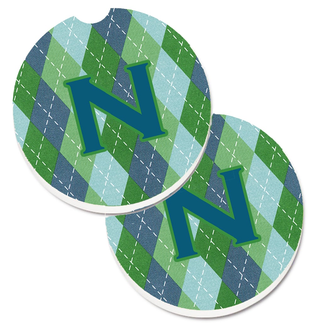 CJ1020-NCARC Initial N Monogram Blue Argoyle Set of 2 Cup Holder Car Coaster
