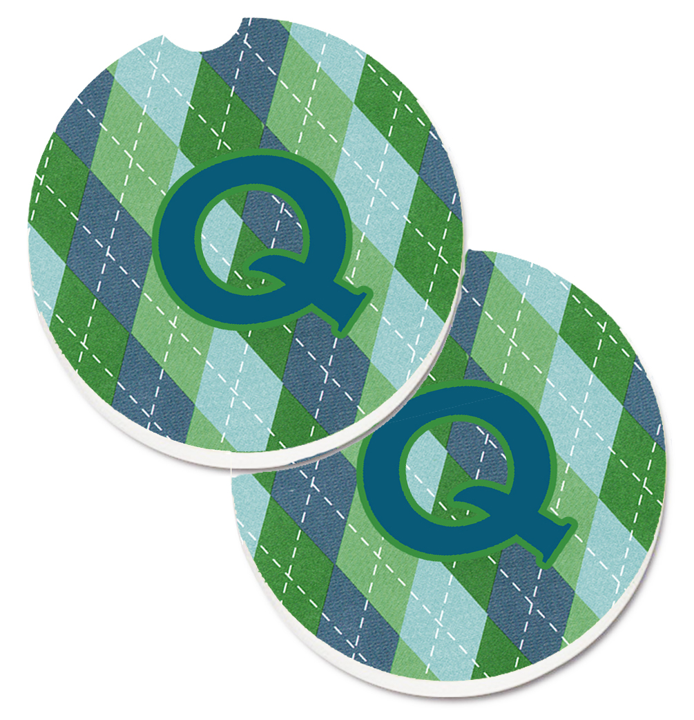 CJ1020-QCARC Initial Q Monogram Blue Argoyle Set of 2 Cup Holder Car Coaster