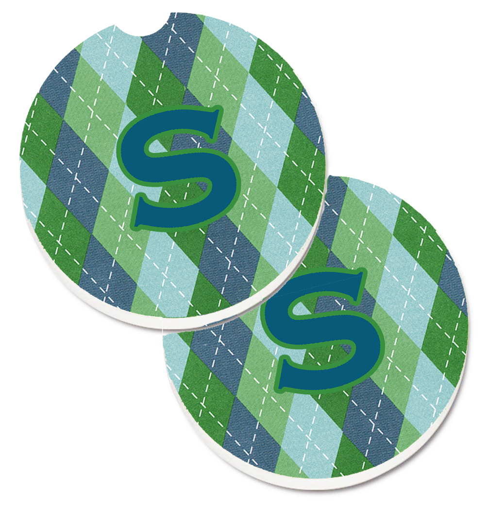 CJ1020-SCARC Initial S Monogram Blue Argoyle Set of 2 Cup Holder Car Coaster