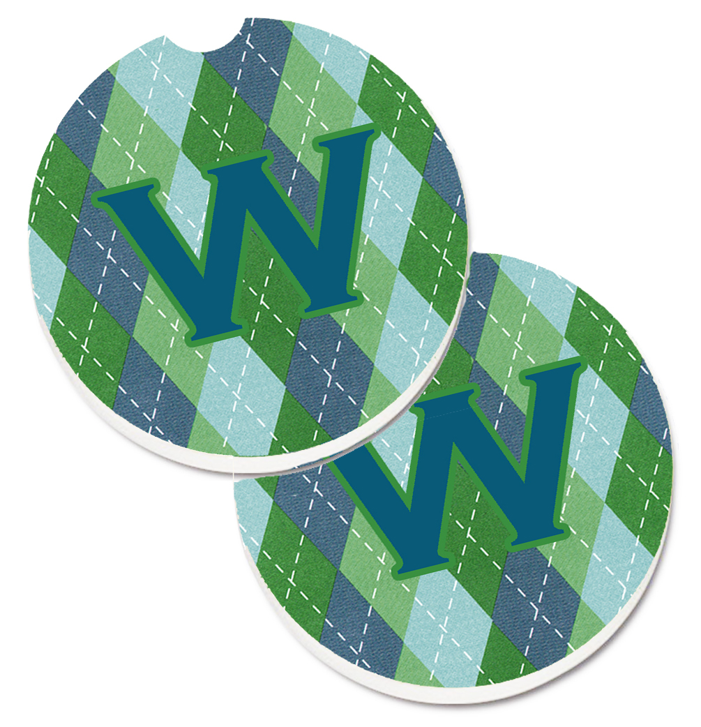 CJ1020-WCARC Initial W Monogram Blue Argoyle Set of 2 Cup Holder Car Coaster