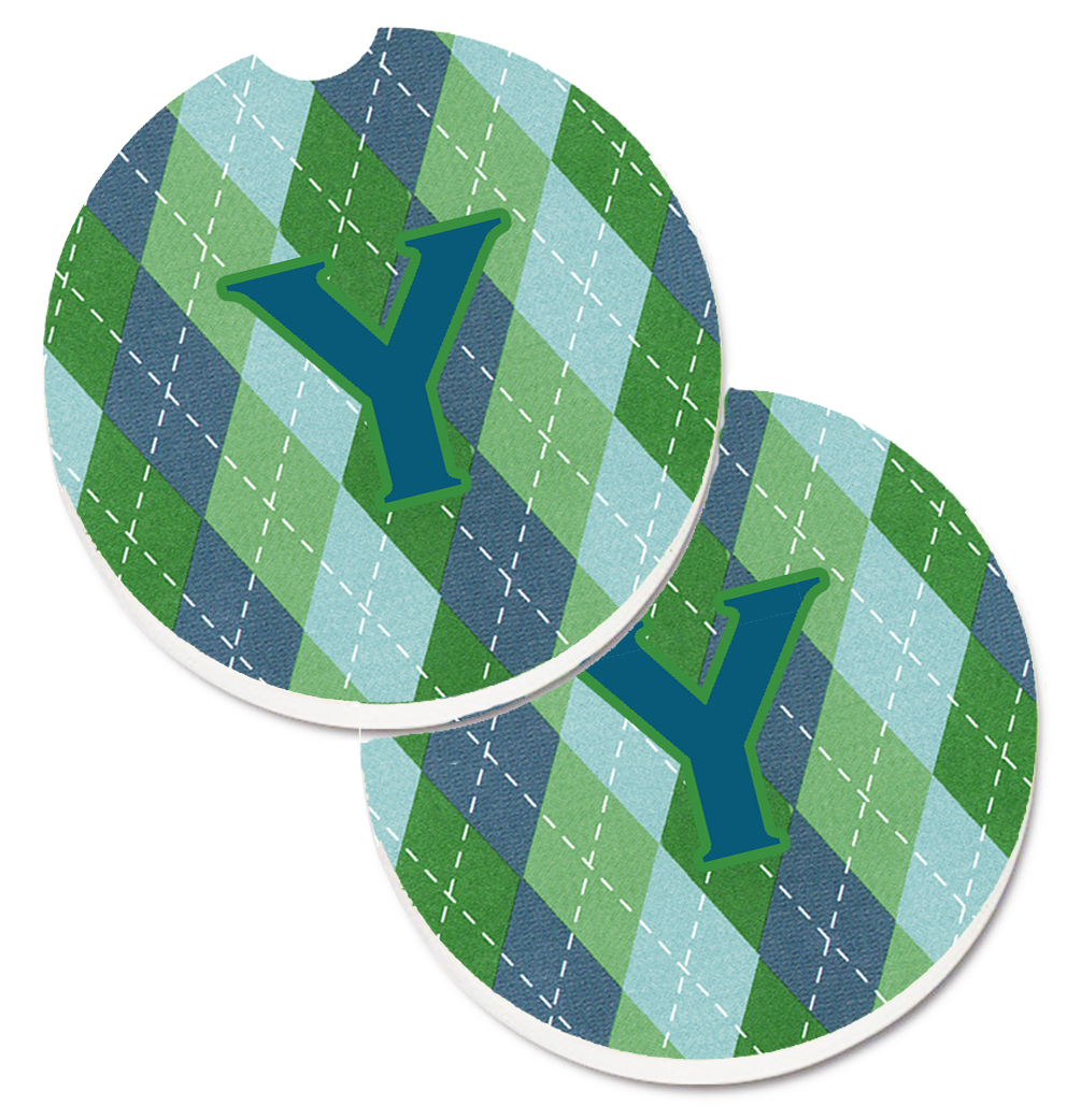 Initial Y Monogram Blue Argoyle Set of 2 Cup Holder Car Coaster