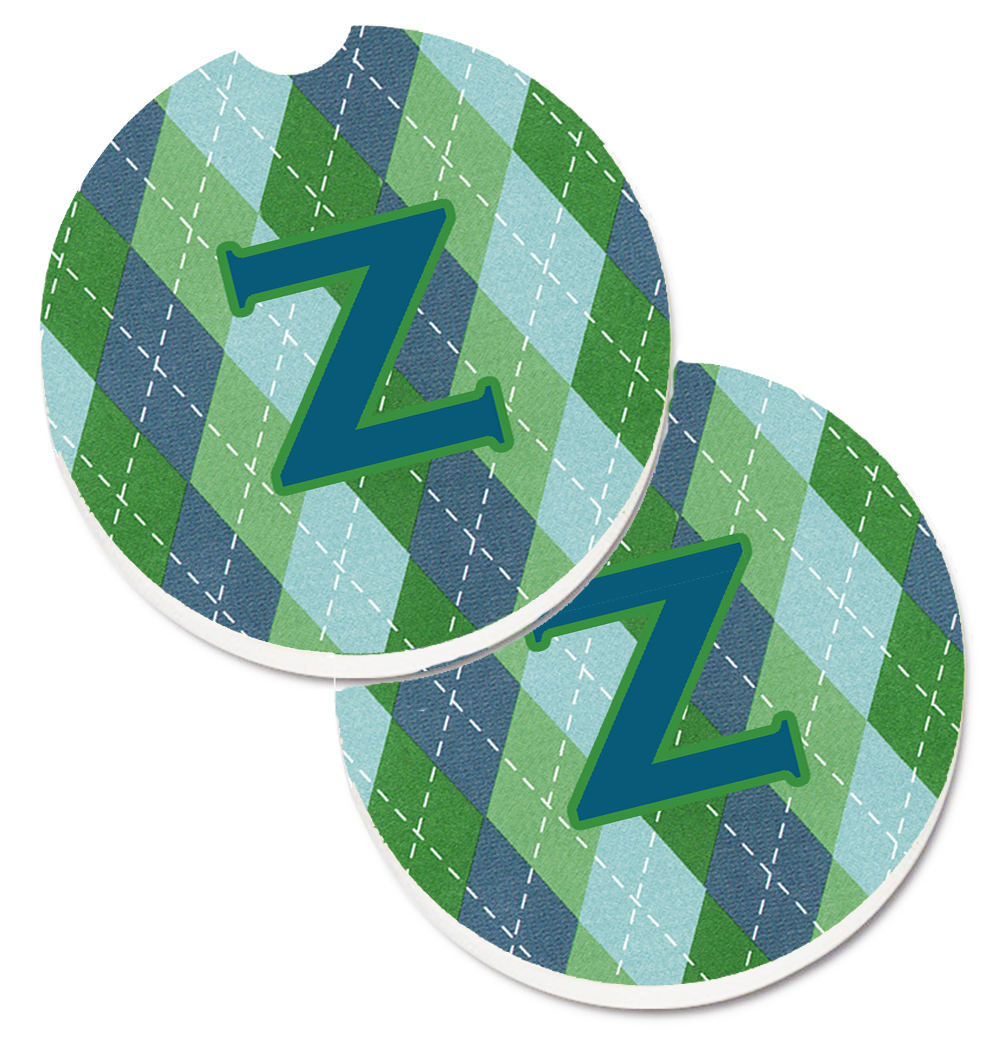 CJ1020-ZCARC Initial Z Monogram Blue Argoyle Set of 2 Cup Holder Car Coaster