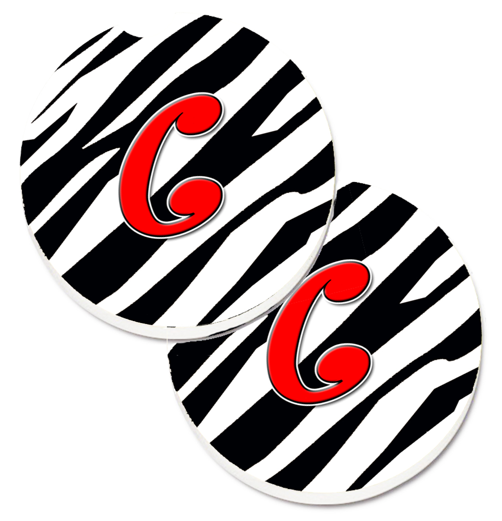 CJ1024-CCARC Monogram Initial C Zebra Red Set of 2 Cup Holder Car Coaster