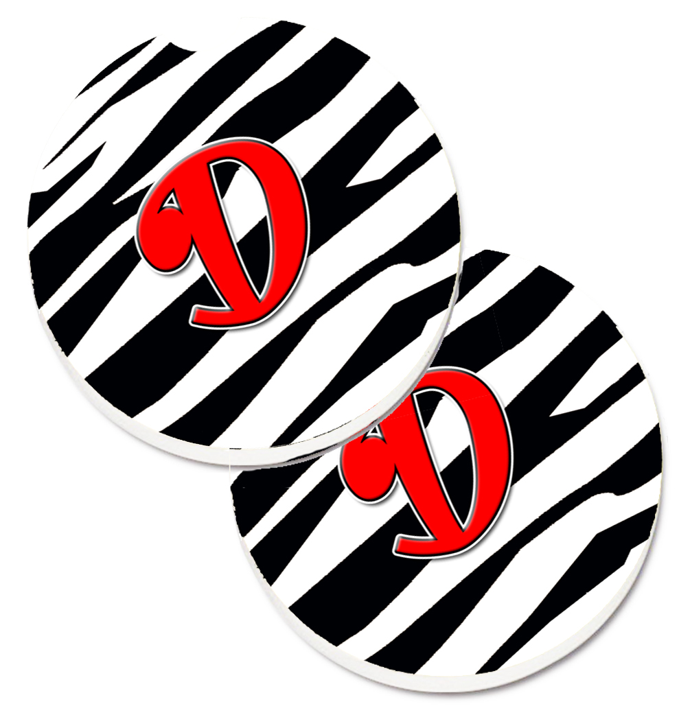 CJ1024-DCARC Monogram Initial D Zebra Red Set of 2 Cup Holder Car Coaster