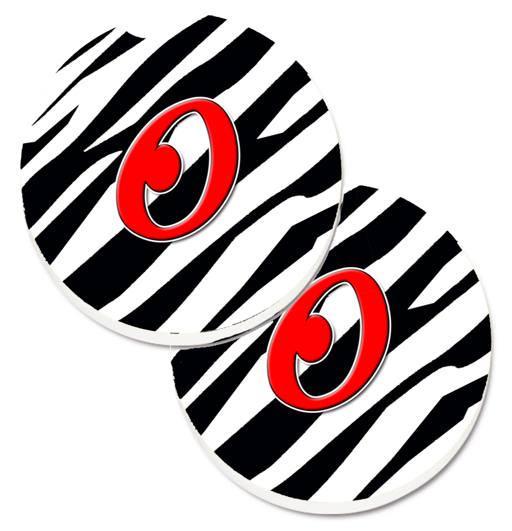 CJ1024-OCARC Monogram Initial O Zebra Red Set of 2 Cup Holder Car Coaster