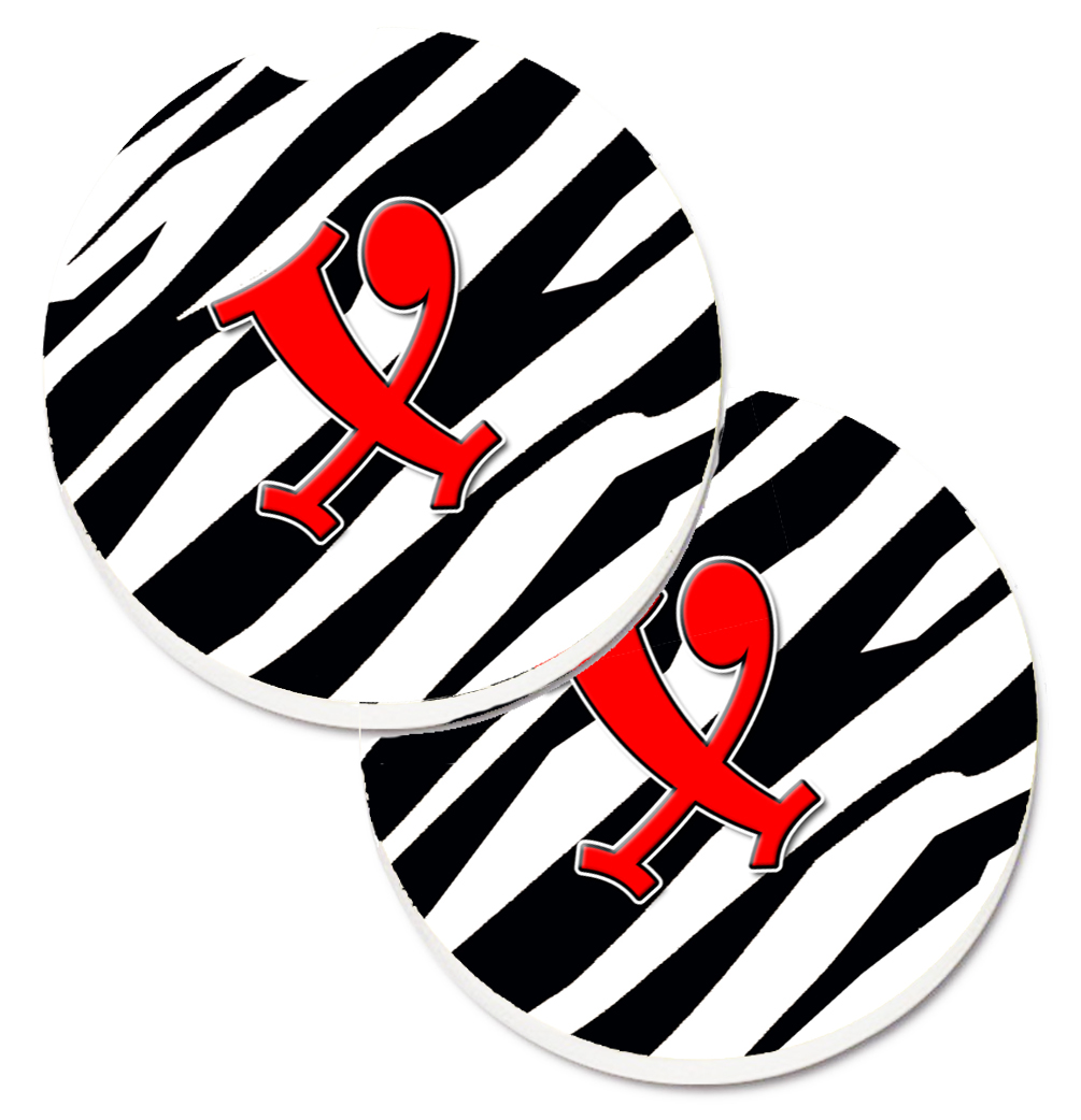 CJ1024-XCARC Monogram Initial X Zebra Red Set of 2 Cup Holder Car Coaster