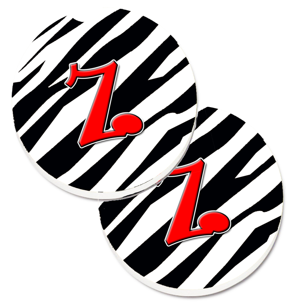 CJ1024-ZCARC Monogram Initial Z Zebra Red Set of 2 Cup Holder Car Coaster