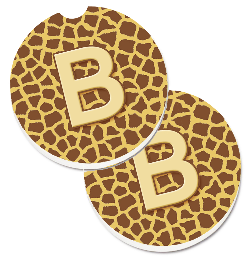 CJ1025-BCARC Monogram Initial B Giraffe Set of 2 Cup Holder Car Coaster