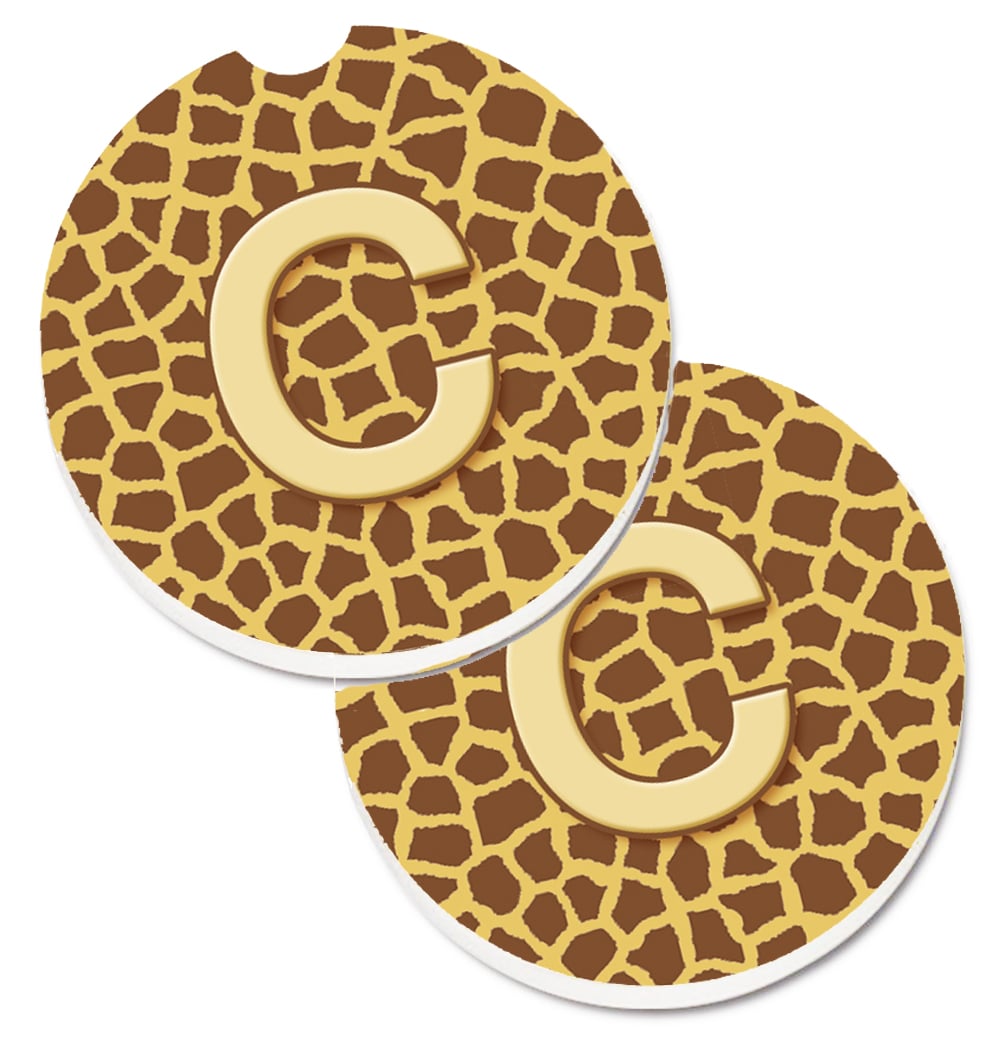 CJ1025-CCARC Monogram Initial C Giraffe Set of 2 Cup Holder Car Coaster