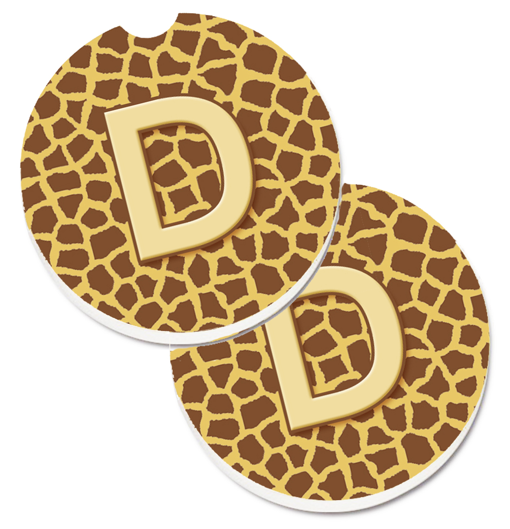 CJ1025-DCARC Monogram Initial D Giraffe Set of 2 Cup Holder Car Coaster