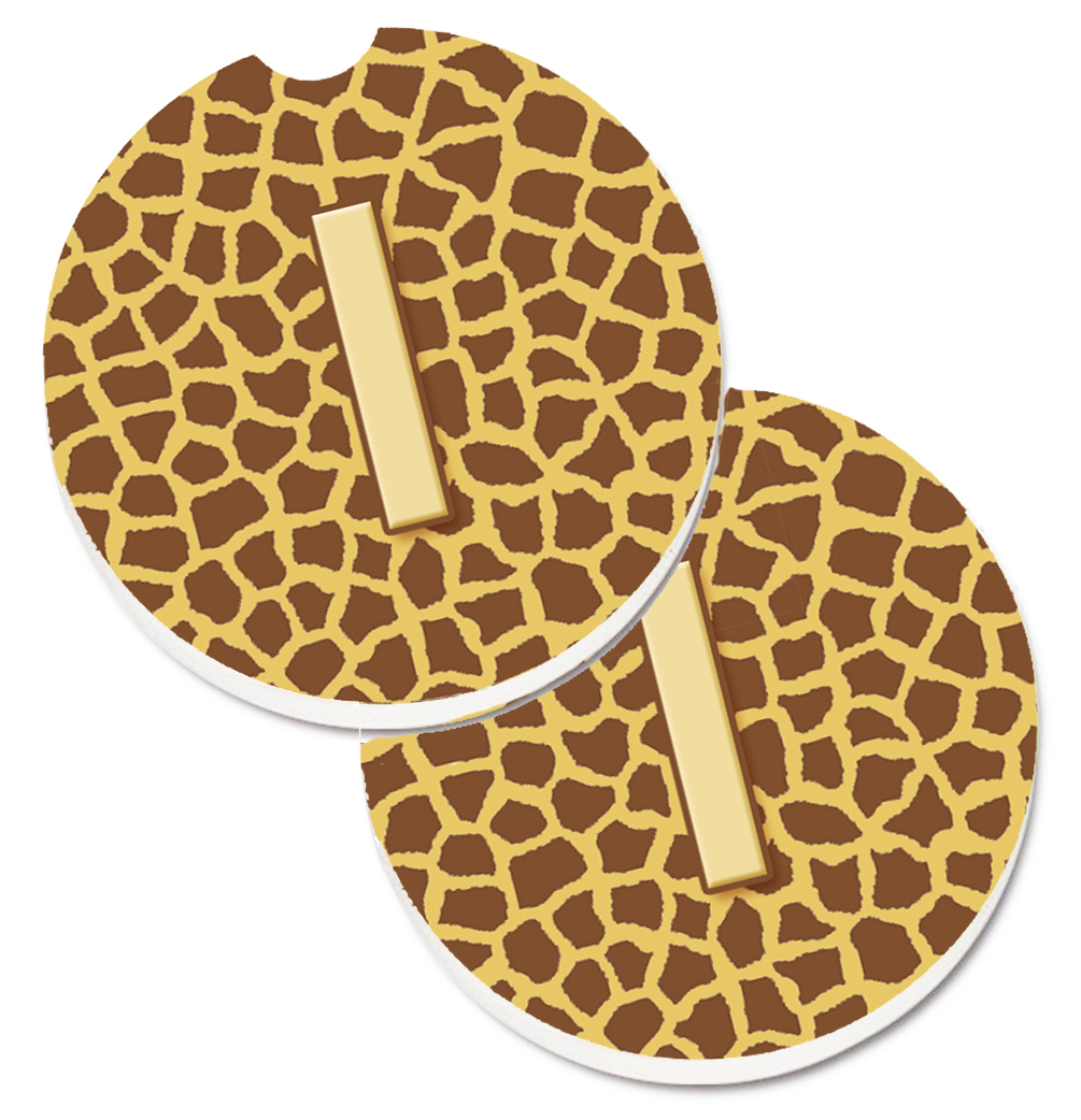 CJ1025-ICARC Monogram Initial I Giraffe Set of 2 Cup Holder Car Coaster