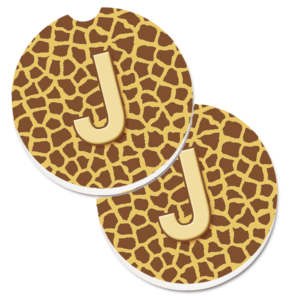 CJ1025-JCARC Monogram Initial J Giraffe Set of 2 Cup Holder Car Coaster