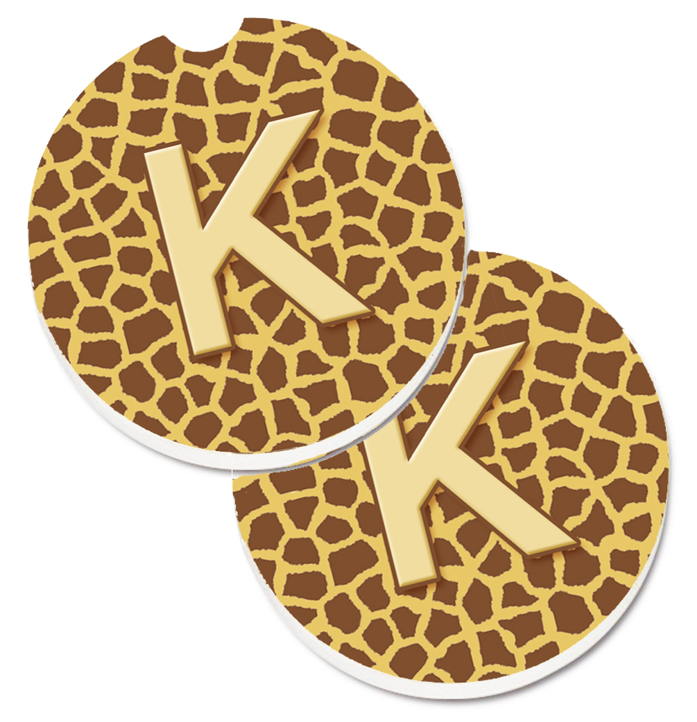 CJ1025-KCARC Monogram Initial K Giraffe Set of 2 Cup Holder Car Coaster