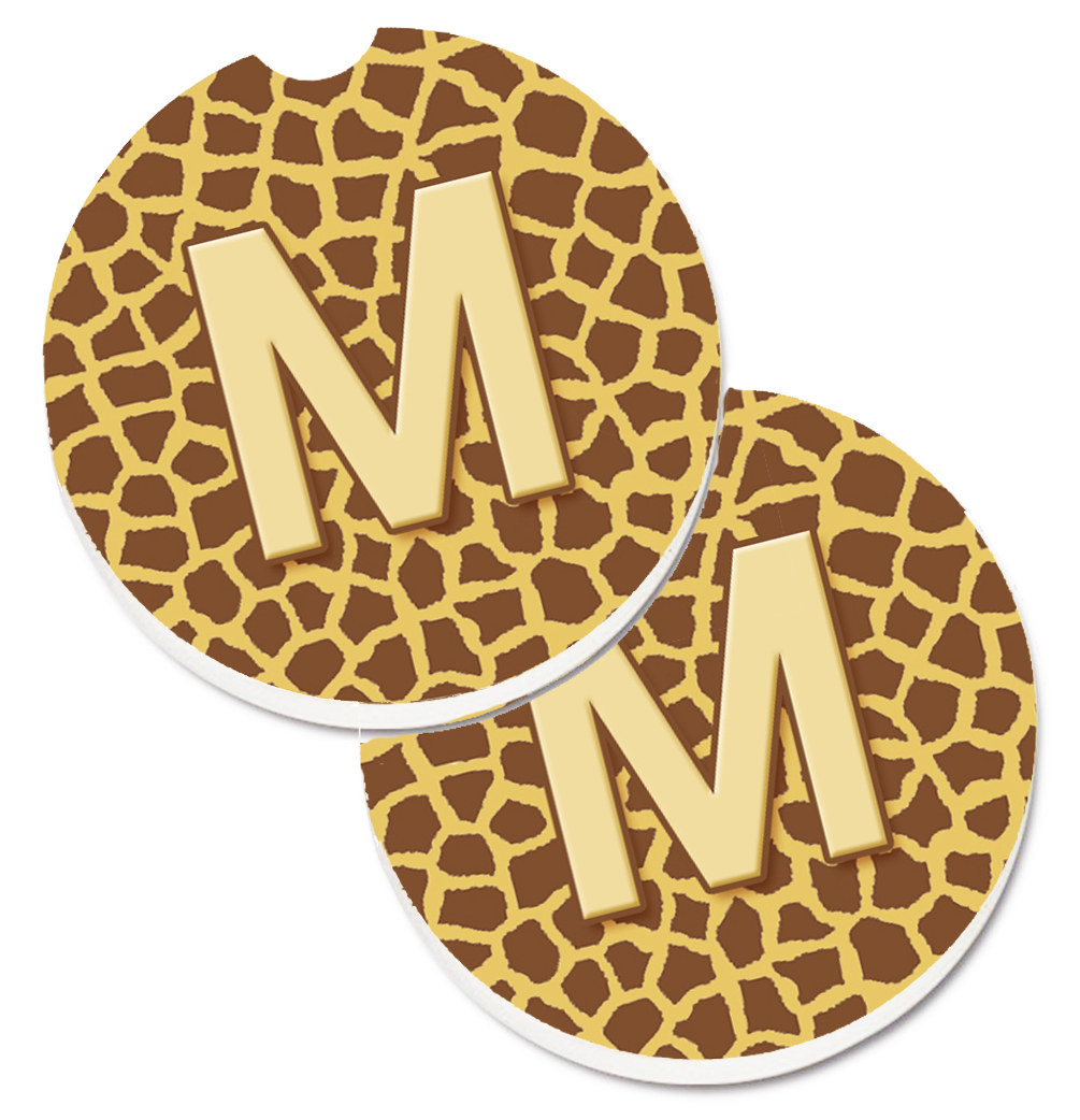 CJ1025-MCARC Monogram Initial M Giraffe Set of 2 Cup Holder Car Coaster