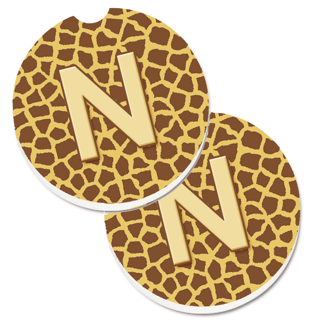 CJ1025-NCARC Monogram Initial N Giraffe Set of 2 Cup Holder Car Coaster