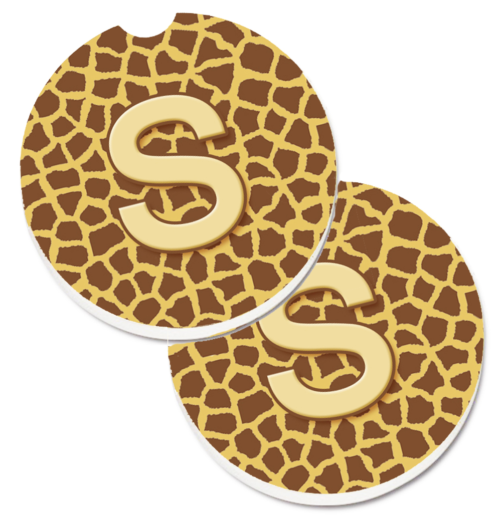 CJ1025-SCARC Monogram Initial S Giraffe Set of 2 Cup Holder Car Coaster