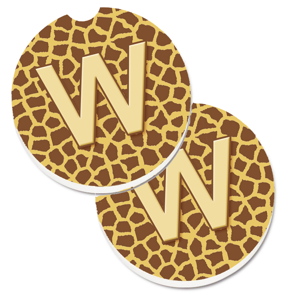 CJ1025-WCARC Monogram Initial WGiraffe Set of 2 Cup Holder Car Coaster