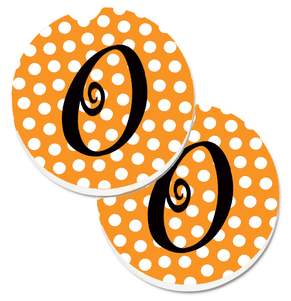 CJ1033-OCARC Monogram Initial O Orange Polkadots Set of 2 Cup Holder Car Coaster