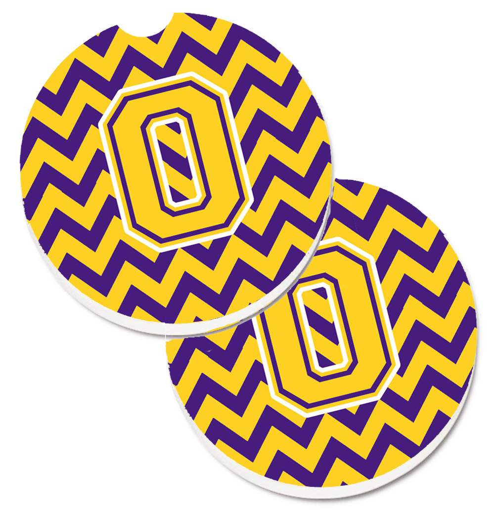 CJ1041-OCARC Letter O Chevron Purple & Gold Set of 2 Cup Holder Car Coaster