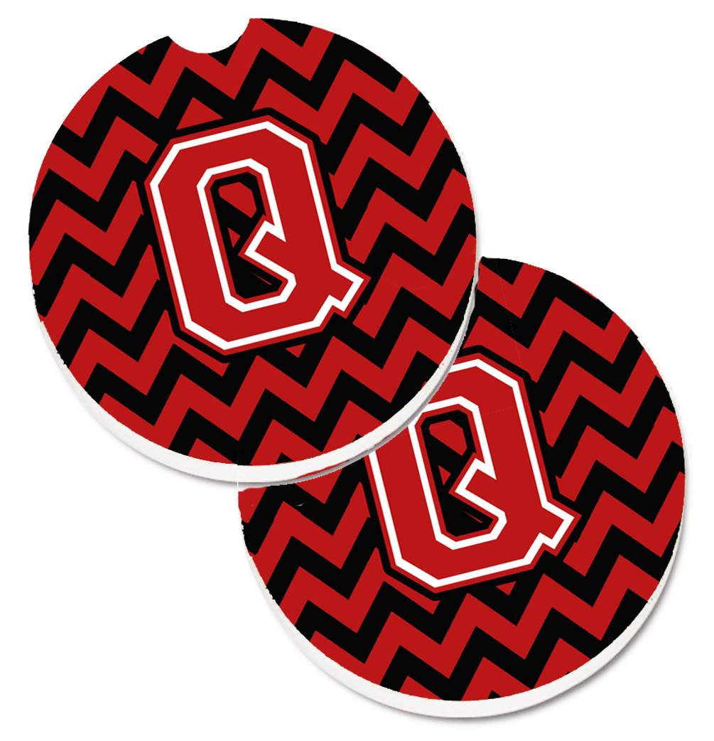 Letter Q Chevron Black & Red Set of 2 Cup Holder Car Coaster