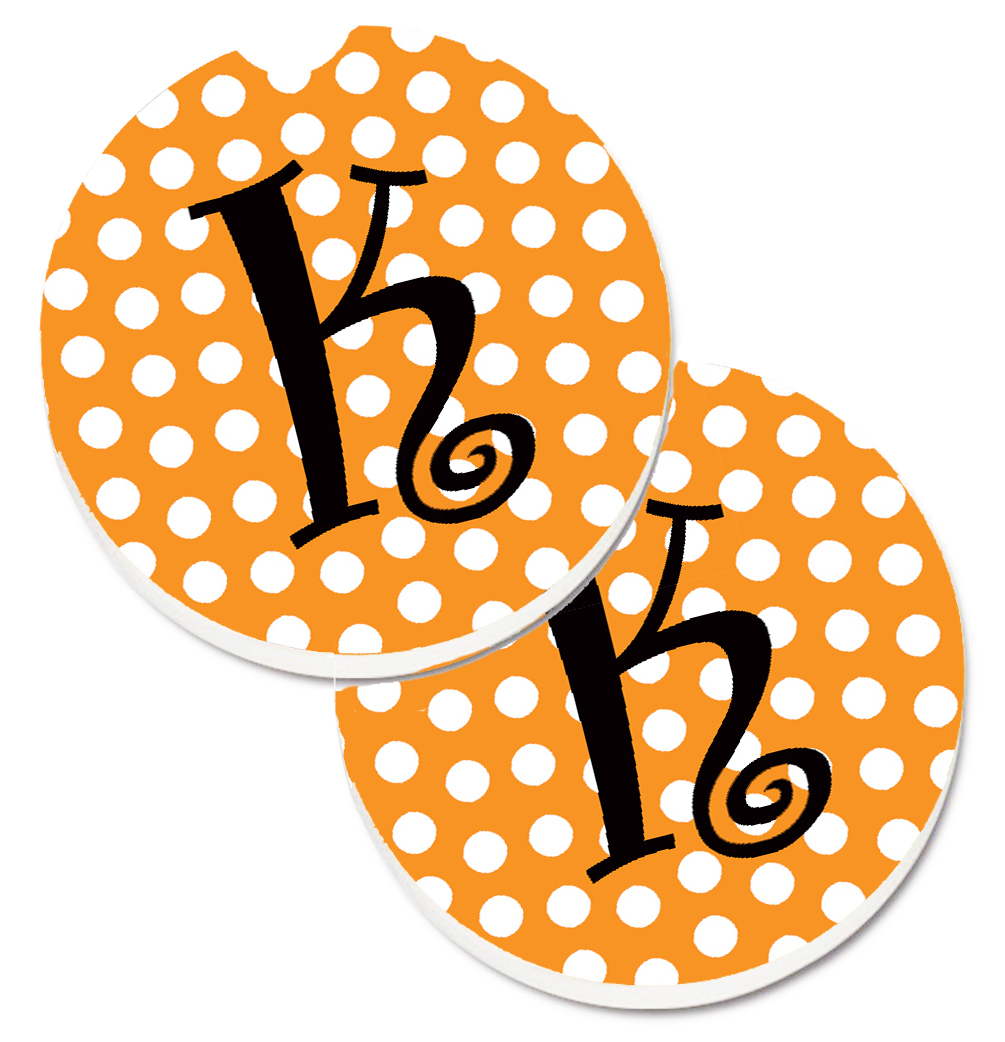 Monogram Initial K Orange Polkadots Set of 2 Cup Holder Car Coaster