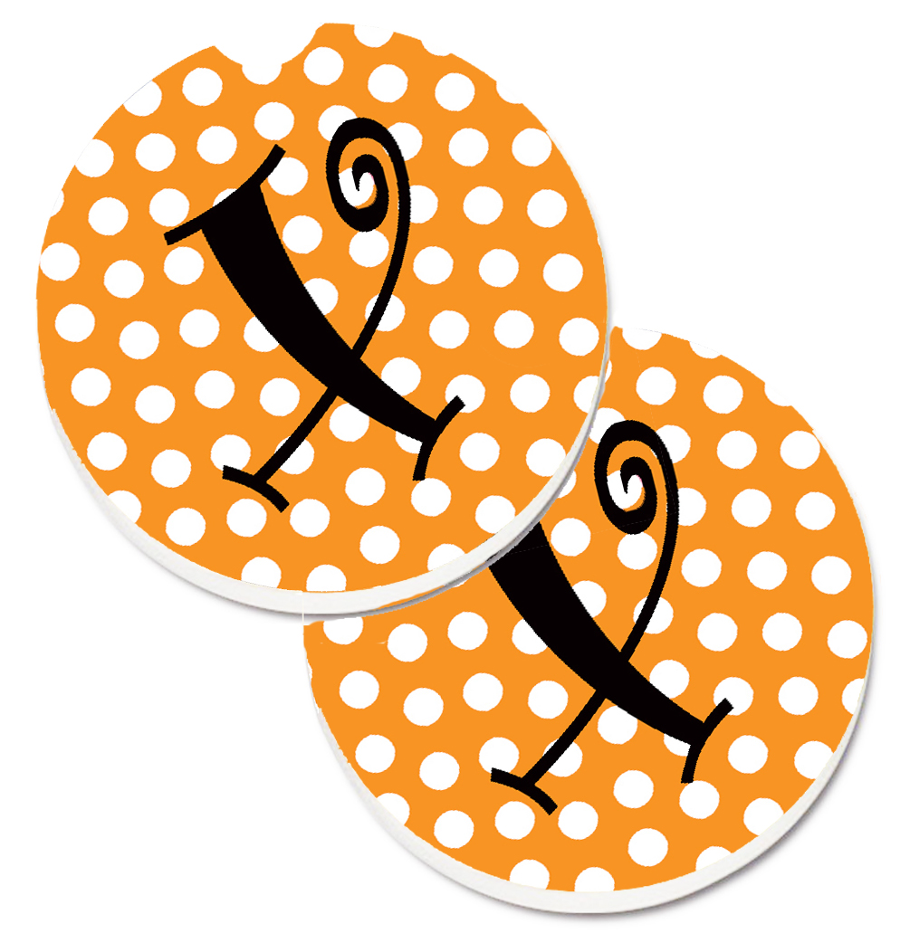 CJ1033-XCARC Monogram Initial X Orange Polkadots Set of 2 Cup Holder Car Coaster
